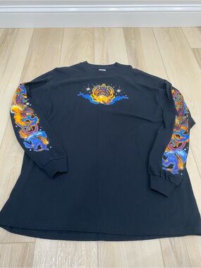 Delta Black Wizard Graphic Long Sleeve Vintage Tee XL Sleeve Hits